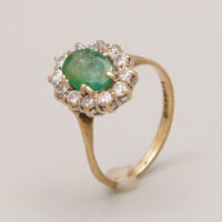 Antique 1ct Emerald Diamond Halo Ring 9ct Yellow Gold 11