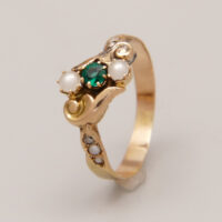 Georgian Early Victorian Biedermeier 18ct gold ring Demantoid Pearl 1830 8