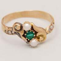 Georgian Early Victorian Biedermeier 18ct gold ring Demantoid Pearl 1830 9