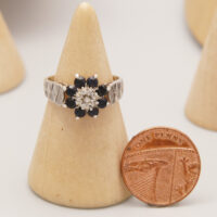 Vintage Blue Sapphire & Diamond Silver Ring 1980 - Daisy Cluster 2