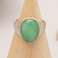 Vintage Green Fluorite Silver Signet Ring with Bark Effect 1976 Paul Bunn 1