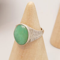 Vintage Green Fluorite Silver Signet Ring with Bark Effect 1976 Paul Bunn 2