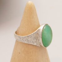 Vintage Green Fluorite Silver Signet Ring with Bark Effect 1976 Paul Bunn 4