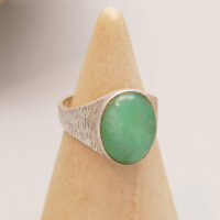 Vintage Green Fluorite Silver Signet Ring with Bark Effect 1976 Paul Bunn 5