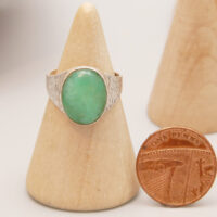 Vintage Green Fluorite Silver Signet Ring with Bark Effect 1976 Paul Bunn 10