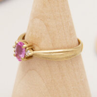 Vintage Pink Sapphire Diamond Ring in 9ct Yellow Gold 4