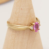 Vintage Pink Sapphire Diamond Ring in 9ct Yellow Gold 6