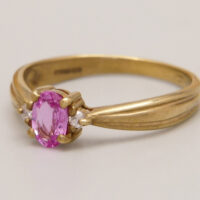 Vintage Pink Sapphire Diamond Ring in 9ct Yellow Gold 8