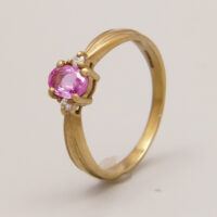 Vintage Pink Sapphire Diamond Ring in 9ct Yellow Gold 9