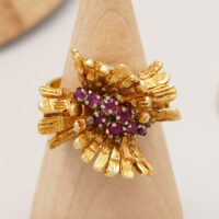 Vintage Ruby Cluster Ring in Yellow 18ct Gold Andrew Grima 1960s 1