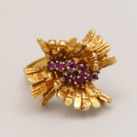 Vintage Ruby Cluster Ring in Yellow 18ct Gold Andrew Grima 1960s 9