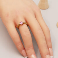 Vintage Pink Sapphire Diamond Ring in 9ct Yellow Gold 10