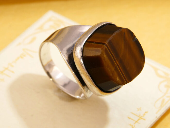 Modernist Tigers Eye 835 Silver Chunky Ring Sweden 7