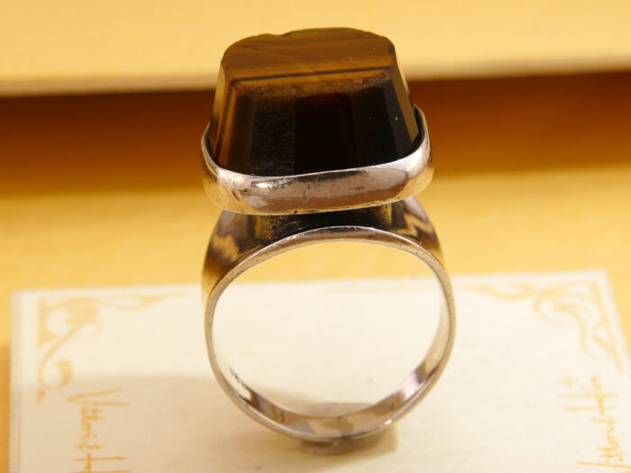 Modernist Tigers Eye 835 Silver Chunky Ring Sweden 8