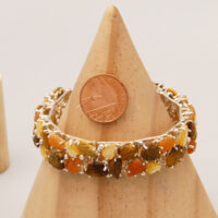 Vintage Jasper, Tigers Eye & Mother of Pearl Bracelet in Heavy Sterling Silver 2006 2