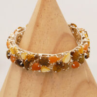 Vintage Jasper, Tigers Eye & Mother of Pearl Bracelet in Heavy Sterling Silver 2006 3