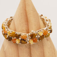 Vintage Jasper, Tigers Eye & Mother of Pearl Bracelet in Heavy Sterling Silver 2006 5