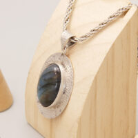 Vintage Labradorite Pendant Necklace in Heavy Sterling Silver + Silver Rope Chain 4