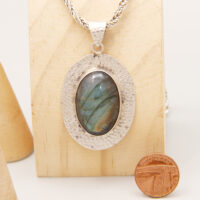 Vintage Labradorite Pendant Necklace in Heavy Sterling Silver + Silver Rope Chain 6