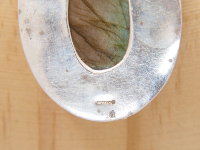 Vintage Labradorite Pendant Necklace in Heavy Sterling Silver + Silver Rope Chain 9