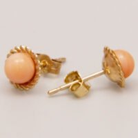 Vintage Pink Coral Stud Earrings in 9ct Yellow Gold 8