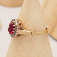 Vintage Red & Clear Spinel Halo Ring in 9ct 9K Yellow Gold 1965 3