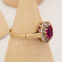 Vintage Red & Clear Spinel Halo Ring in 9ct 9K Yellow Gold 1965 5