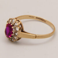 Vintage Red & Clear Spinel Halo Ring in 9ct 9K Yellow Gold 1965 7