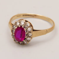 Vintage Red & Clear Spinel Halo Ring in 9ct 9K Yellow Gold 1965 8