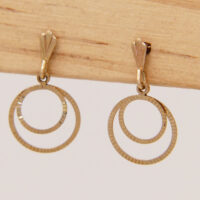 Vintage Disc Dangle Earrings 9ct Yellow Gold 1962 Diamond Etched 3