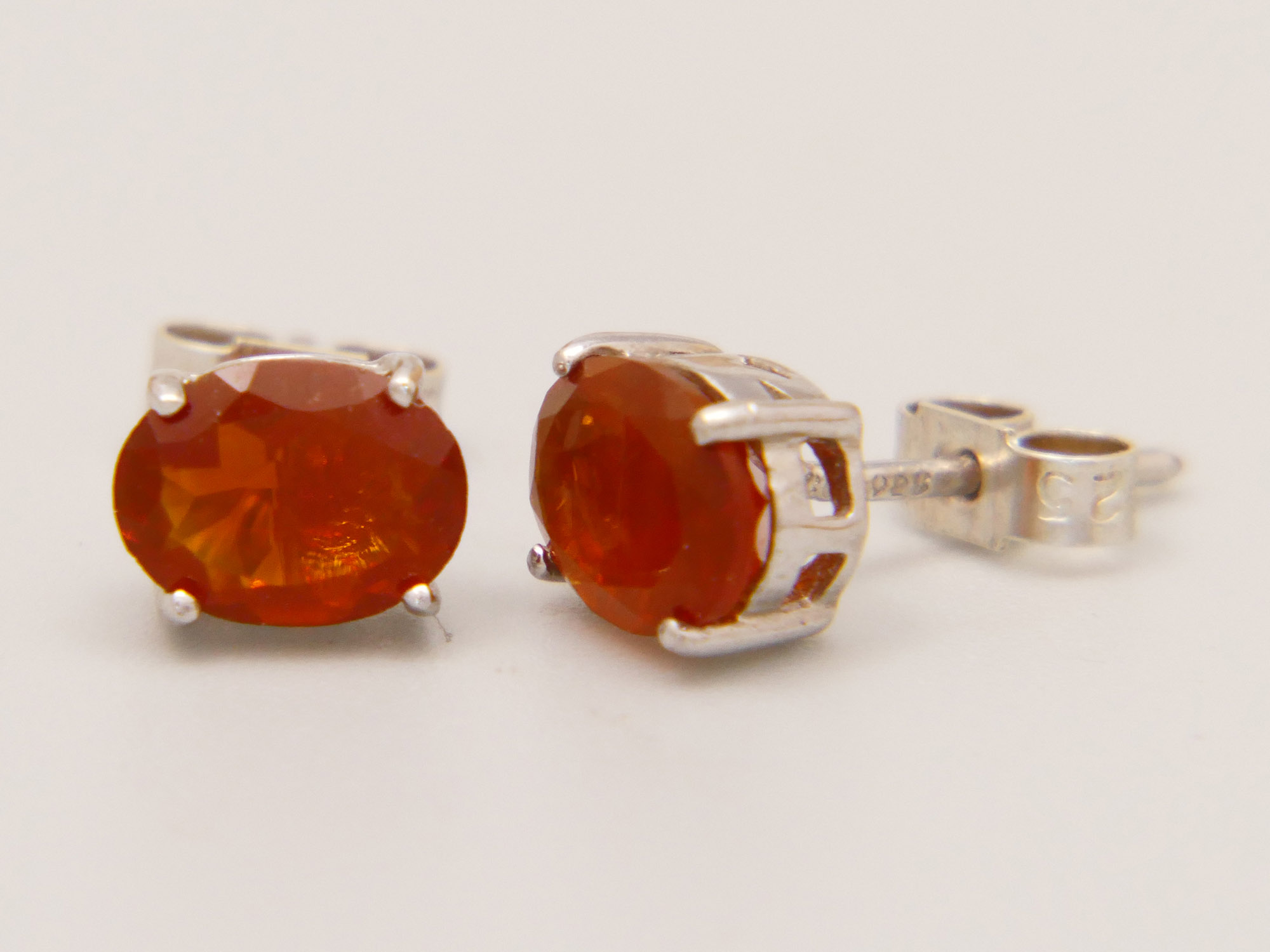 Vintage Fire Opal Stud Earrings in Sterling Silver Oval Cut 10