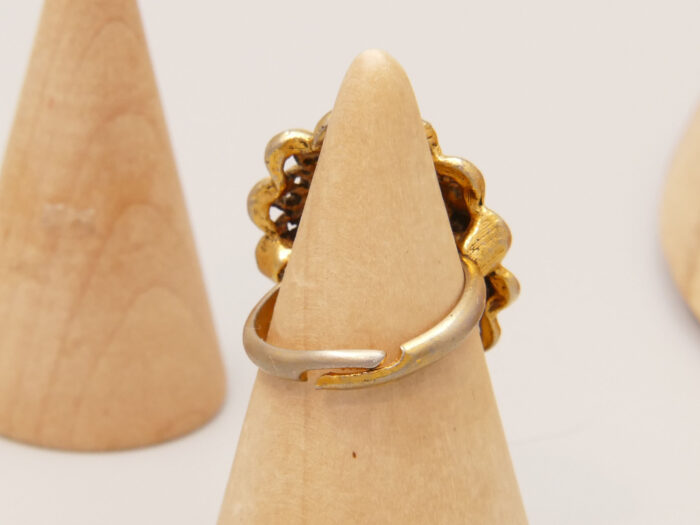 Antique Georgian Leopard Jasper Agate Filigree Ring in Gold Gilt 5