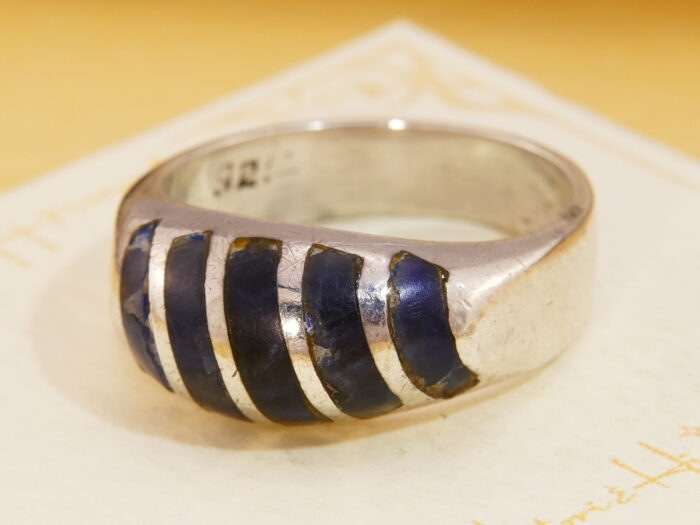 Mexico Modernist Sodalite Lapis Lazuli Chunky Silver Ring 1