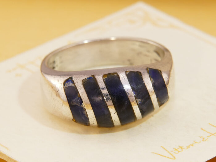 Mexico Modernist Sodalite Lapis Lazuli Chunky Silver Ring 2