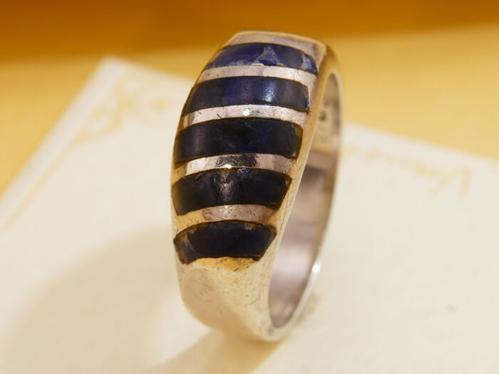 Mexico Modernist Sodalite Lapis Lazuli Chunky Silver Ring 4
