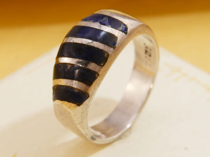 Mexico Modernist Sodalite Lapis Lazuli Chunky Silver Ring 5