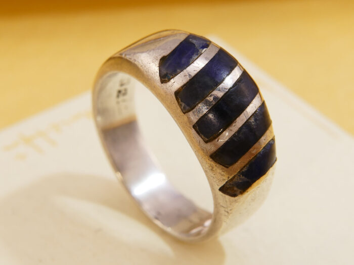 Mexico Modernist Sodalite Lapis Lazuli Chunky Silver Ring 7