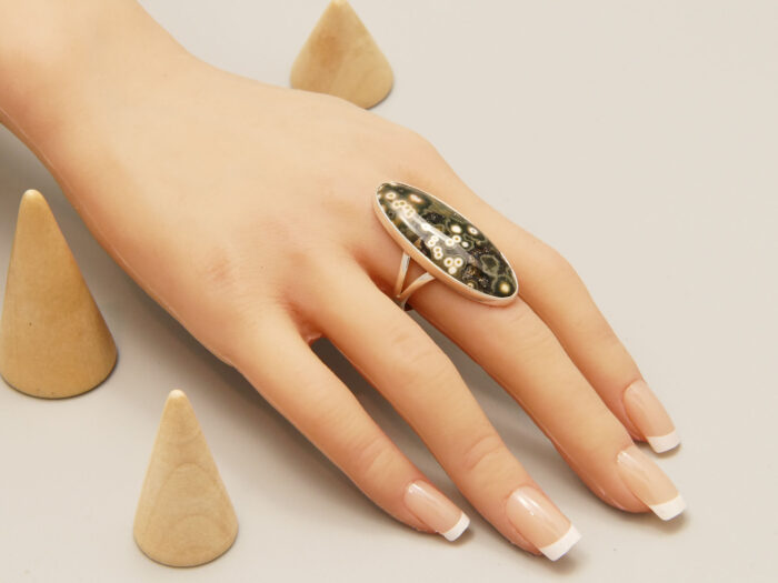 Retro Oval Spotty Gemstone Silver Ring Leopard Jasper 1