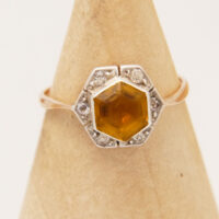 Art Deco Hexagon Citrine & Diamond 9ct Yellow Gold Ring 1