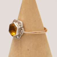 Art Deco Hexagon Citrine & Diamond 9ct Yellow Gold Ring 3