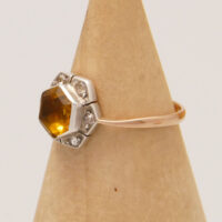 Art Deco Hexagon Citrine & Diamond 9ct Yellow Gold Ring 4