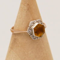 Art Deco Hexagon Citrine & Diamond 9ct Yellow Gold Ring 5