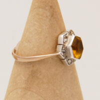 Art Deco Hexagon Citrine & Diamond 9ct Yellow Gold Ring 6