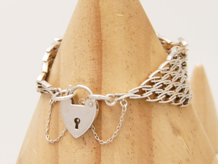 Modernist Fancy Link Wide Gate Silver Bracelet London 1976 1