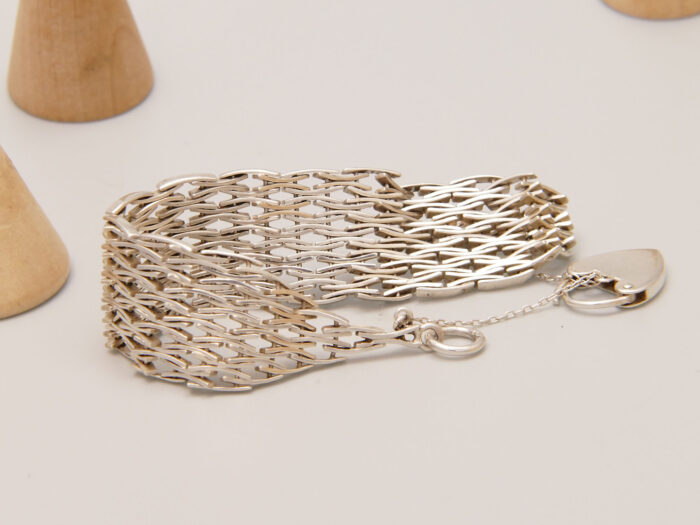 Modernist Fancy Link Wide Gate Silver Bracelet London 1976 10