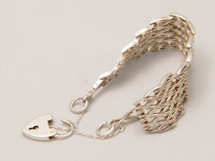 Modernist Fancy Link Wide Gate Silver Bracelet London 1976 11