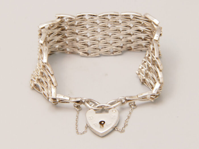 Modernist Fancy Link Wide Gate Silver Bracelet London 1976 12