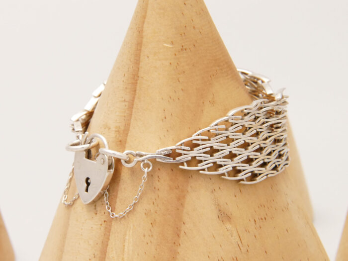 Modernist Fancy Link Wide Gate Silver Bracelet London 1976 3