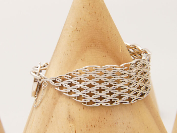 Modernist Fancy Link Wide Gate Silver Bracelet London 1976 4