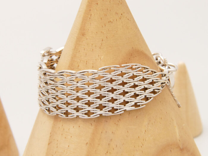 Modernist Fancy Link Wide Gate Silver Bracelet London 1976 5